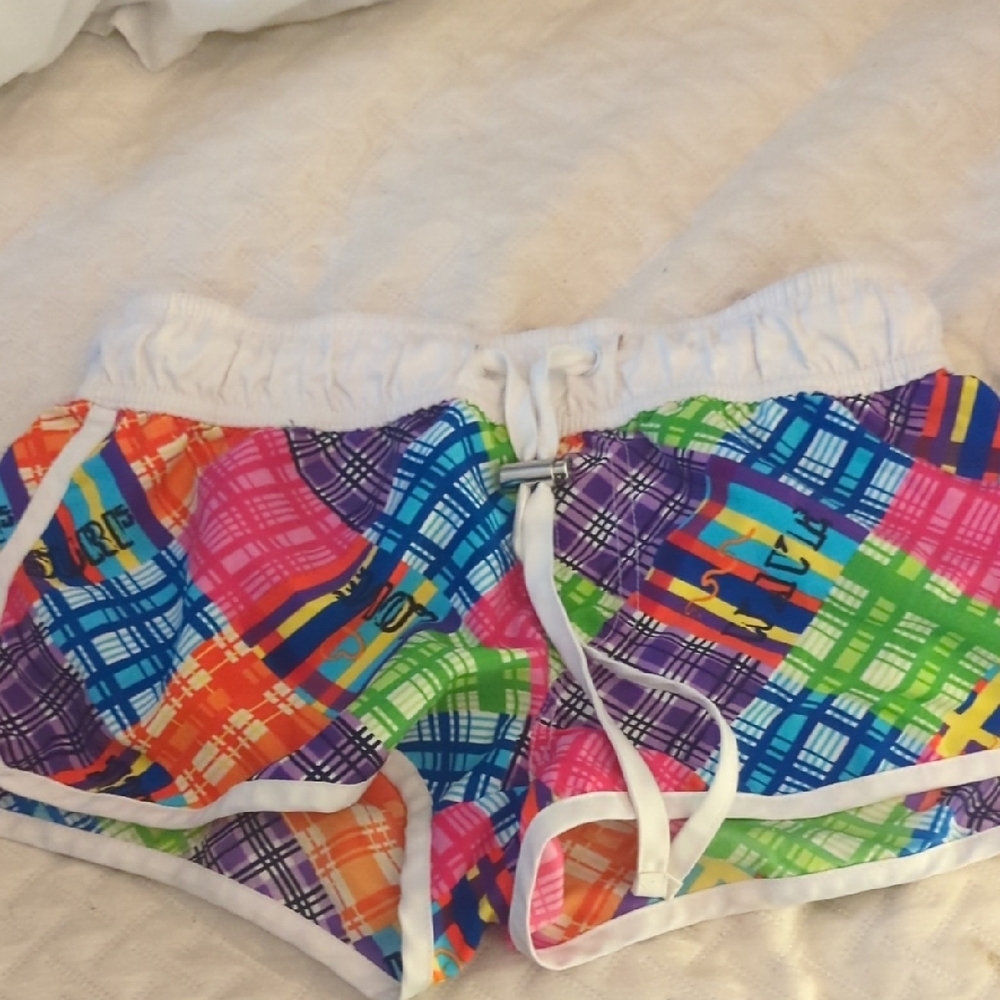 OP Multicolor Plaid Swim Coverup Shorts